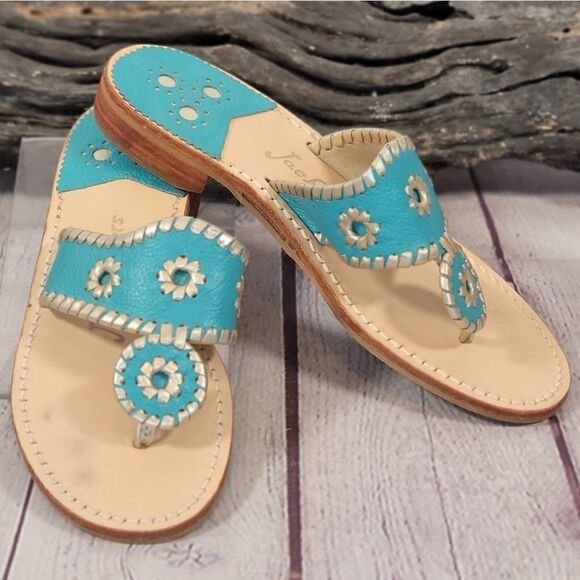 Jack Rogers Jacks Flat Turquoise Sandals - Picture 2 of 8